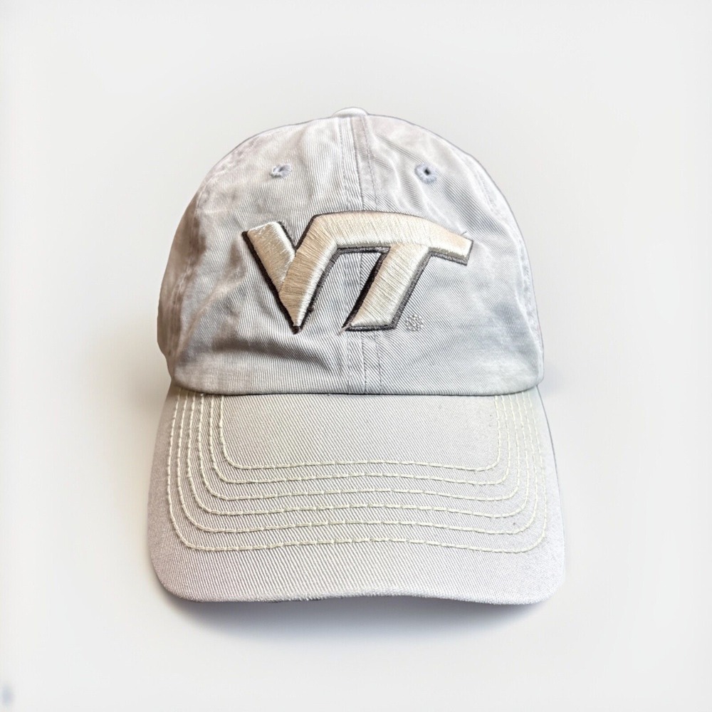 Virginia Tech Cap Strapback Gray Embroidered Distressed Hokies Cotton TOW